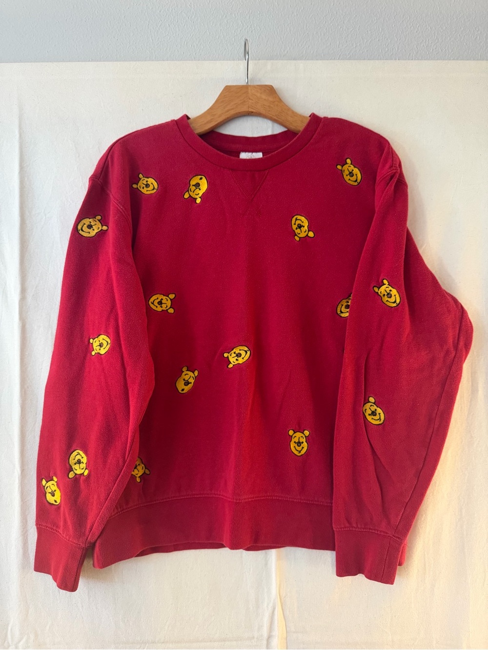 Disney Red Crewneck Sweatshirt with Embroidered Winnie the Pooh